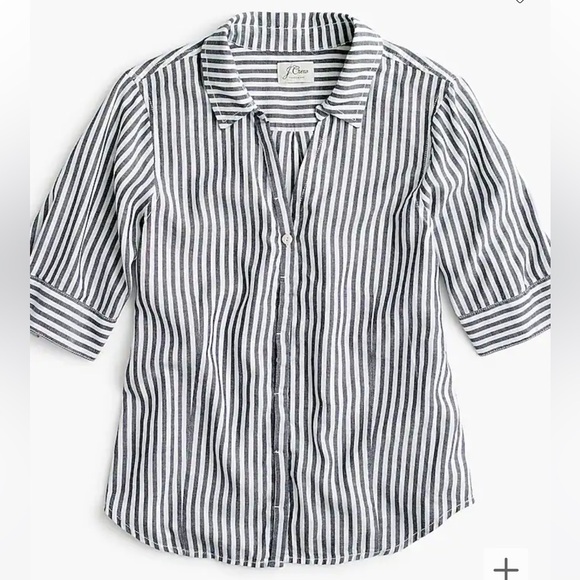 J. Crew Tops - J. Crew short sleeve button up shirt in stripe. Grey and white XS